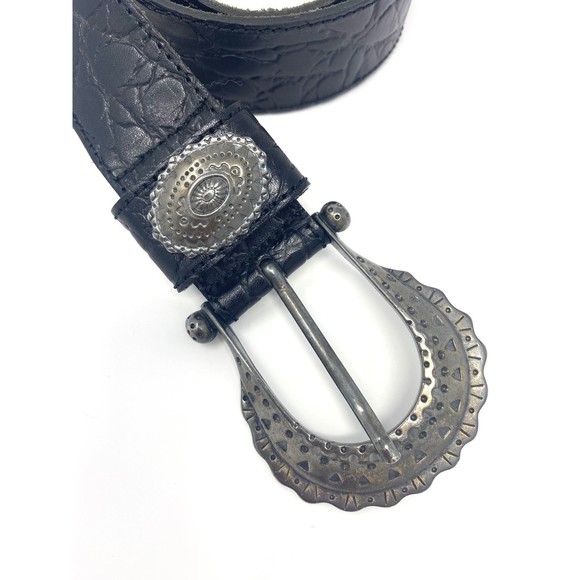 Vintage Avignon Black Leather Silver Hardware Belt Sz Medium Womens - Picture 2 of 4